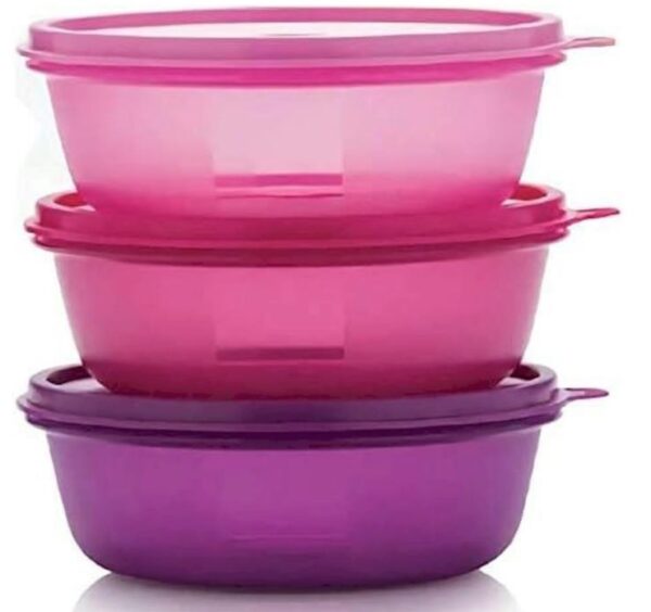 Tupperware Plastic Pink, Purple Leftover Bowl Set Storage Food Containers (600Ml X 3Pcs)