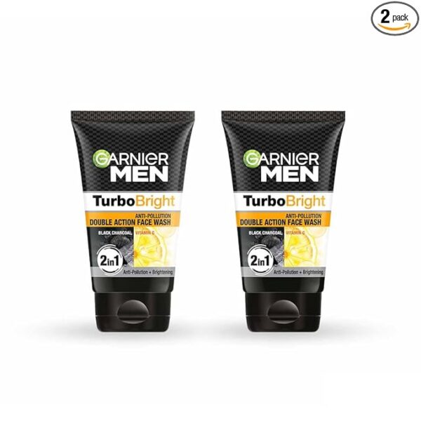 Garnier Men, Face Wash, Brightening & Anti-Pollution, TurboBright Double Action, 100 g (Pack of 2)