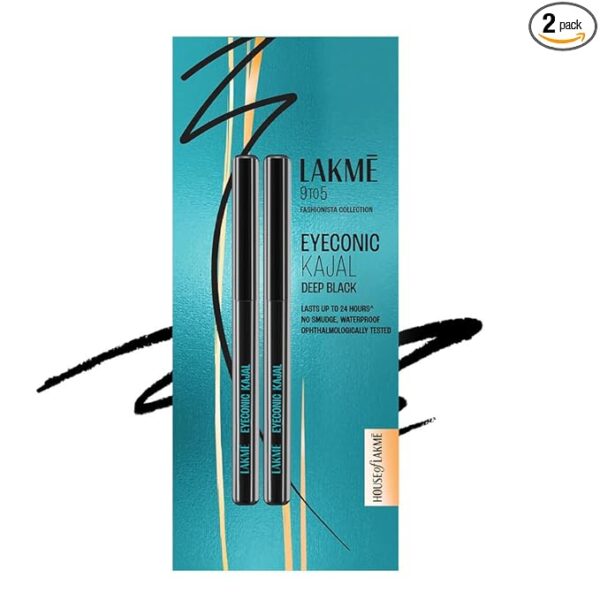 LAKMÉ Eyeconic Black Kajal 0.35 g (Combo Pack of 2) Matte Kohl Liner in a Twist Up Pencil - Waterproof, Smudge Proof & Long Lasting Eye Makeup