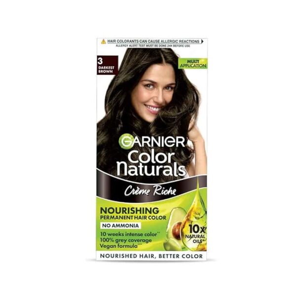 Garnier Color Naturals Crème hair color, Shade 3 Darkest Brown, 70ml + 60g