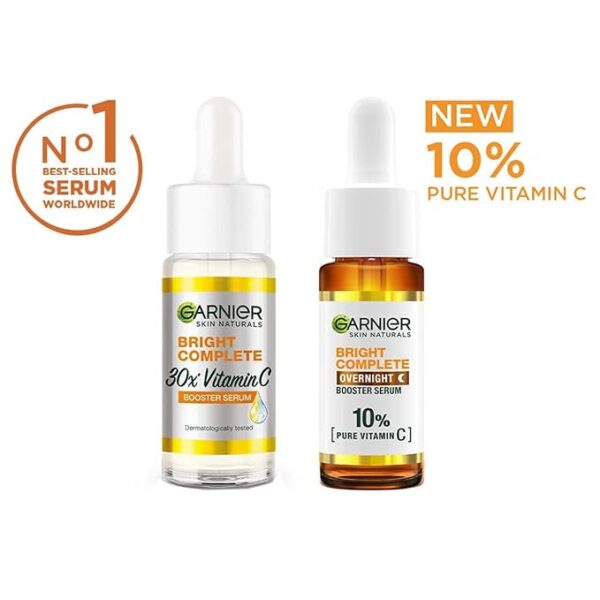 Garnier 30X Vitamin C Day + 10% Vitamin C Night Serum Combo - Wake Up to 73% Brighter Skin, Reduces Dark Spots & Promotes Even Skin Tone, Suitable for all Skin Types, 15+15ml