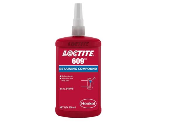 Loctite 609-250ml |Retaining |Prevent loosening from vibration | Close fitting assemblies | High Strength | Corrosion free bond | For parts that need frequent dismantling