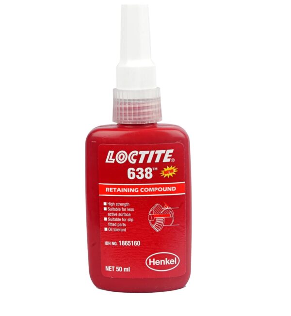 LOCTITE®638-50ml| Retainer |high strength|high temperature performance | good oil tolerance| fast fixture time |tolerates minor contaminants| mild steel |high viscosity |for shafts, gears, pulleys|