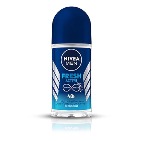 NIVEA MEN Fresh Active 50ml Deo Roll On With Fresh Ocean Extracts 48 H Freshness Dermatalogically Approved & Paraben Free Formula