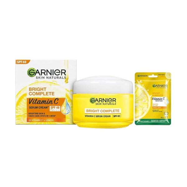 Garnier Skin Naturals, Day Cream, 45 g & Garnier Skin Naturals, Face Mask, Hydrating, Brightening & Anti-Dark Spots, Bright Complete, 1 pc, 28g