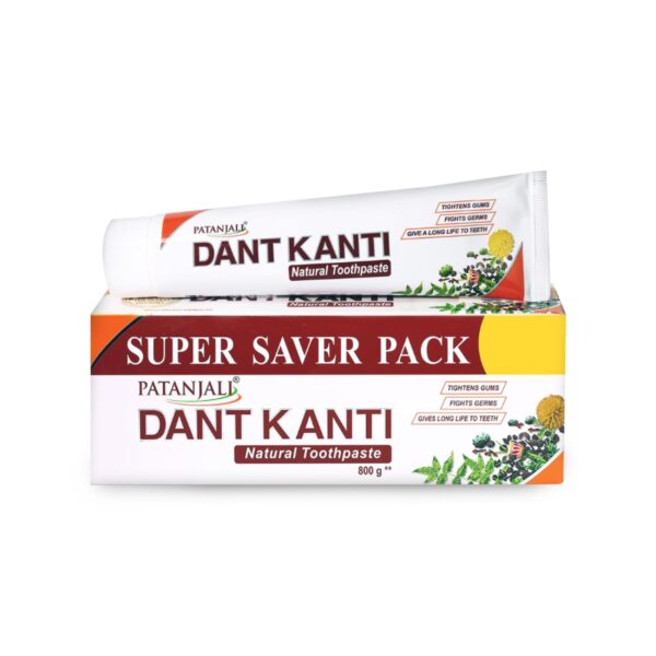 Patanjali Dant Kanti Natural Toothpaste 800G (200G X 4), Super Saver Value Pack, Makes Teeth Strong, Tightens Gums