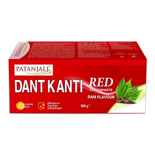 Patanjali Dant Kanti Red Toothpaste 800g (200x4) with Pan flavour, Helps in Reduction in Bad Breath